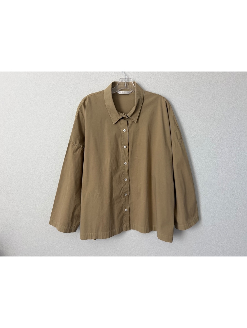 LUNA LUZ "Olive Green" 3/4 Sleeve Button Up Collared Boxy Shirt Women's Size L